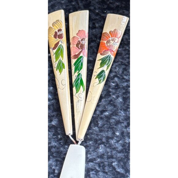 Vtg Japanese Kanzashi Hair Stick White Painted 3 \